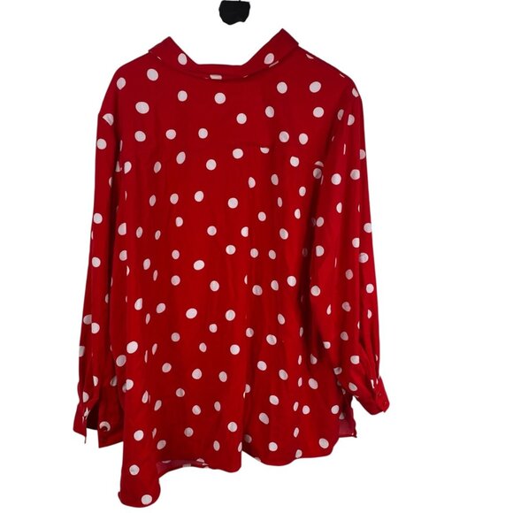 Susan Graver Top Women's Long Sleeve Button Up Tunic Polka Dot Red Size 2X - Picture 2 of 11